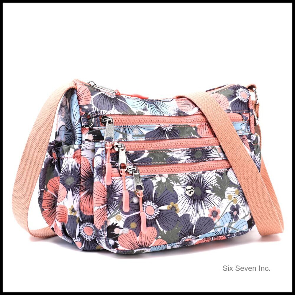 Lightweight Nylon Crossbody Bag Multi Pocket Travel Purse Messenger Satchel